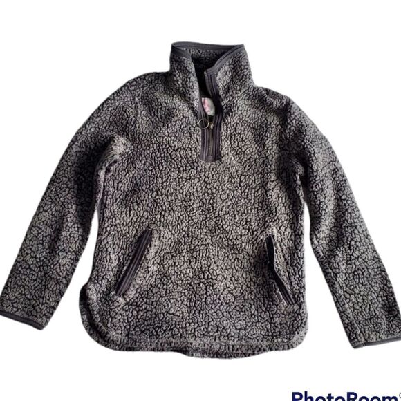 Cozy Sherpa Gray Sherpa Zip Pullover Small - Picture 1 of 6